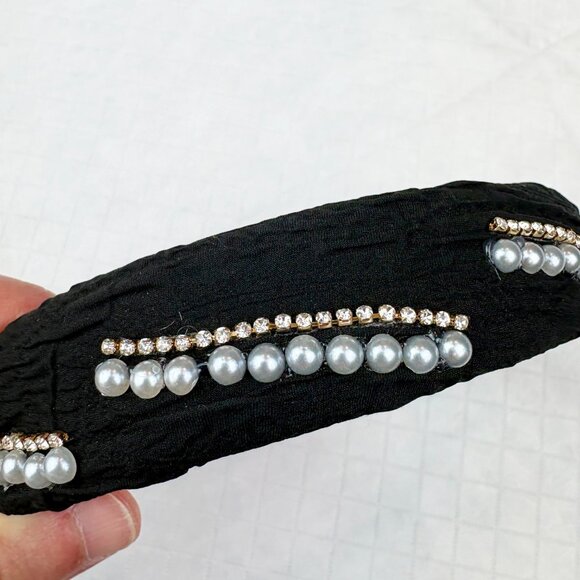 Stylish rhinestones and pearls Black Headband. New without tags - Picture 6 of 14